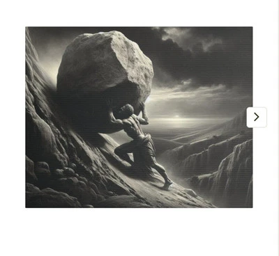 Sisyphus Struggles Canvas Wall Art Rendition The Perilous Journey 30x24 - Image 1 of 4