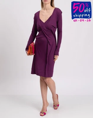 RRP€914 VIVIENNE WESTWOOD Panega Jersey Dress Size XS Purple Stretch V-Neck - Image 1 of 4