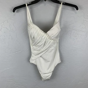 La Perla Swimsuit Womens Size 8 White One Piece V Neck Ruched Bathing Suit Italy - Picture 1 of 6