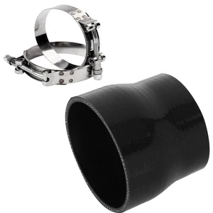 Acoplador reductor de silicona negro de 3,5" a 3" pulgadas tubo turbo con 2x abrazaderas de perno en T - Imagen 1 de 9