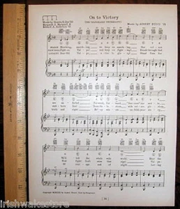 VALPARAISO UNIVERSITY Vintage Song Sheet c1930 "On to Victory" - Original - Picture 1 of 1