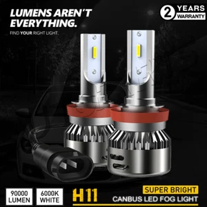 Pair Bulbs H11 LED Fog Light 90W 9000Lm White 6000K For Renault Logan 2004-2013 - Picture 1 of 9