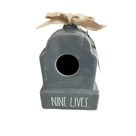 Rae Dunn Tombstone Nine Lives Birdhouse NWT Cover