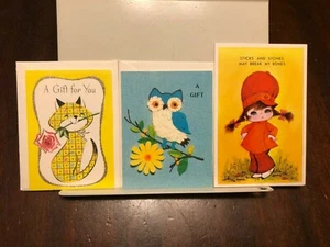 3 Vintage Cute Small Note Greeting Gift Cards - Unused - Picture 1 of 5