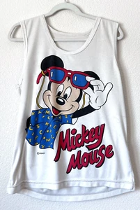 Vintage Mickey Mouse Tank Top Jersey Cycling Pullover Size Large Pocket Shirt - Foto 1 di 5