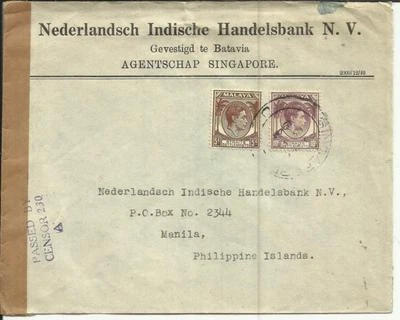 Malaya Straits Settlements SG#281,#284 Singapore 13/FE/1941 WWII Censo - Image 1 of 3