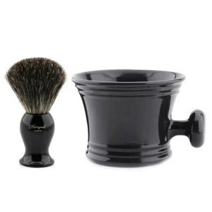 Men's Shaving Set Black - 2 Piece Set - Pure Badger Soft Hair Brush and Soap Mug - Picture 1 of 7