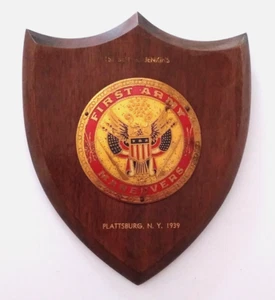 Original 1939 WW2 US FIRST ARMY Raised Eagle on Wood Service Plaque PLATTSBURGH - Picture 1 of 2