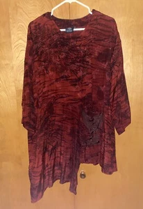Womens Endless Knot Art M/L Imperial Burgundy Asian Inspired Shirt Tunic Top - Picture 1 of 7