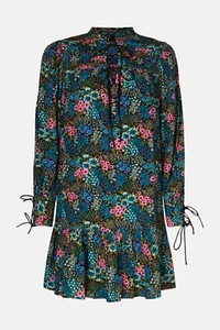 Oasis Cluster Floral Pintuck Tie Detail Smock Dress - Picture 1 of 4