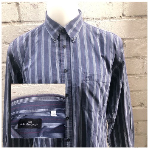 Camicia da uomo Balenciaga taglia 44 XS a righe abbottonate blu blu rosso
