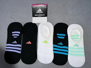 ADIDAS SUPERLITE Girl’s Med SOCKS 5 PAIR NO SHOW AEROREADY White Black - Picture 1 of 3