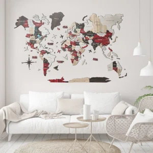 3D Colored Wood World Map With Rivers&Lakes Travel Gift Home Decor Wall Decor - Picture 1 of 16