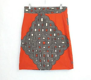 Handmade Knee-Length Pencil Skirt Cream Black Knot Graphic Red Cotton 32" Waist - Picture 1 of 7