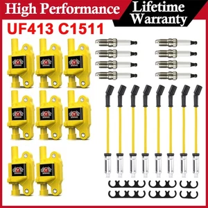 8* Bobina de encendido + bujía + juego de cables para Cadillac Chevy Silverado 1500 GMC UF413 - Imagen 1 de 12