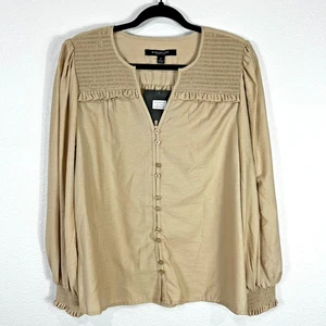 Marc New York blusa con bottoni donna M marrone sabbia increspato spalle polsini nuova con etichetta - Foto 1 di 15