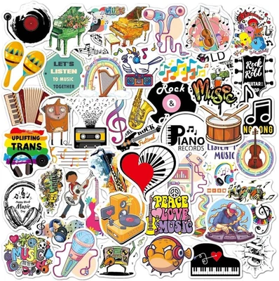 Musik Sticker Aufkleber 50 Stück Wasserfest Noten Instrumente Scrapbook - Bild 1 von 4