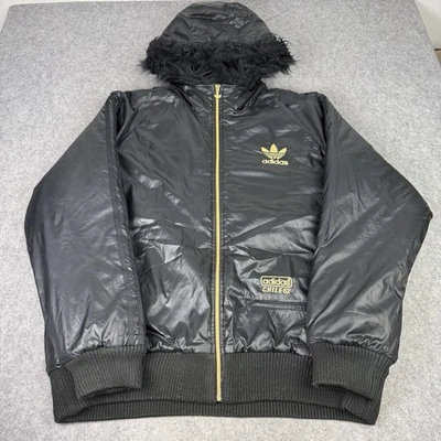 Vintage Adidas Jacket Mens XL Black Chile 62 Puffer Shiny Wet Look Parka Coat - Image 1 of 4