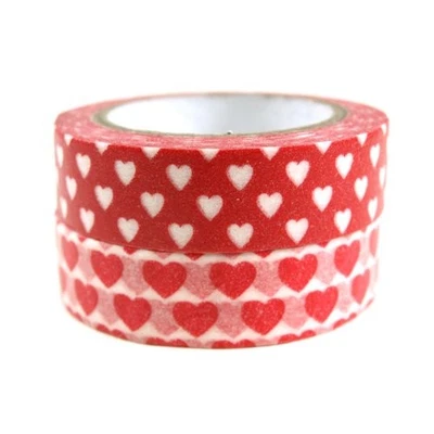  Red Hot Hearts Japanese Washi Masking Tape (Set of 2), 10M L x 15mm W  - Image 1 of 2