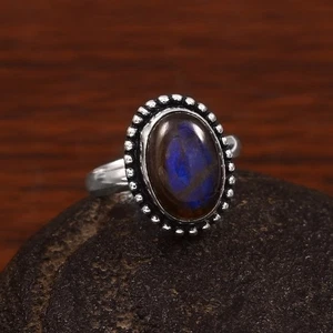 Fire Labradorite Gemstone 925 Sterling Silver Handmade Ring All Size M-74 - Picture 1 of 4
