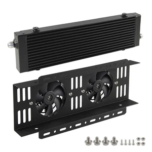 Universal Large AN10 Oil Cooler Bar&Plate Cross Flow+ Dual 5.5'' Electric Fan - Picture 1 of 12