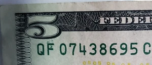 Billete de $5 2021 número de serie elegante escalera dispersa VERDADERA 🪜 dígitos 3-0 - 07438695 - Imagen 1 de 3