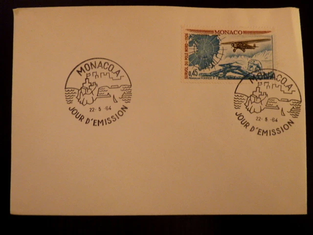 Monaco Premier Day FDC Yvert 647 Plane Fokker F 7 0,45F 1964 - Image 1 of 1