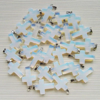 Wholesale 30pcs/lot opal Cross Stone Pendant Charms silver Pendants stone - Image 1 of 3