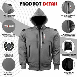 Mens SoftShell Motorcycle Hoodie Motorbike Waterproof Removable Armour Jackets - Picture 1 of 14