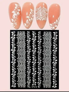 3D Nail Art Sticker Cute White Lace Floral Decals Manicure Peel & Stick - Picture 1 of 3