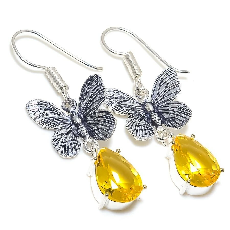 Orecchino gioiello fatto a mano in argento sterling 925 con pietra preziosa c... - Immagine 1 di 1