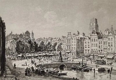 Estampe XIXème héliogravure  Rotterdam Statue d'Erasme Maxime Lalanne Dujardin - Photo 1/4