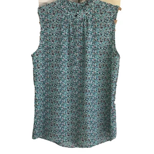 Sleeveless abstract blot print floral 1/2 button up blouse woman’s size Large - Picture 1 of 8