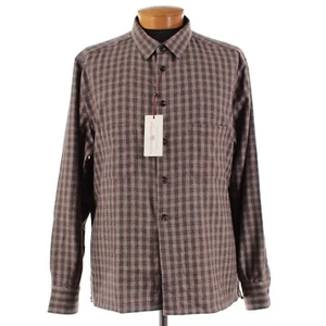 Luciano Barbera NWT Wool Cashmere Overshirt Size 3XL In Brown w Burgundy Plaid - Picture 1 of 11