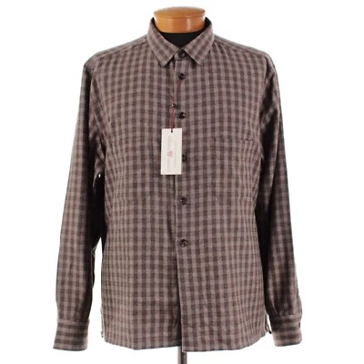 Sobrecamisa Luciano Barbera Nueva con Etiquetas Lana Cachemira Talla 3XL en Marrón con Cuadros Borgoña Foto 1 de 4