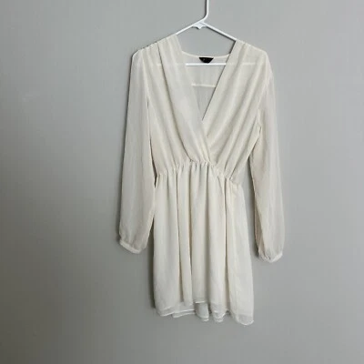 Topshop 女式 V 领裁剪覆盖透明连衣裙无袖 A 字 6 码象牙白 — 第 1/4 张图片