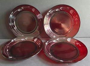 Princess House Glass Crystal Salad Luncheon Plates Set of 4 Ruby Red 8” Etched - Picture 1 of 10