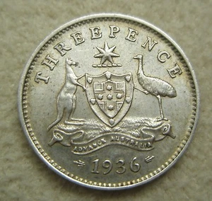 AUSTRALIA Threepence 3P 3 Pence 1936 About UNC Silver Great Britain George Star - Picture 1 of 4