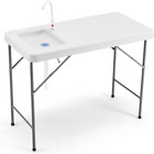 Fish Cleaning Table, Folding Fish Fillet Table with Sink, 360 Degree Swivel Fauc