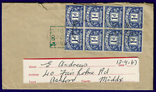 1967 GB Postage Due Cover - Block of 8 x 1d Due Stamps to Ashford Middlesex