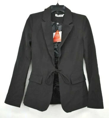 Único 21 Mujeres Muesca Solapa Frontal Atar Solapa Bolsillo Elastizado Vestido Blazer 4 Foto 1 de 4