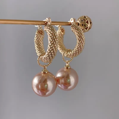 Elegant stilvolle CREOLE Ohrschmuck Ohrringe Retro gold Imitationsperle Kreole - Bild 1 von 4