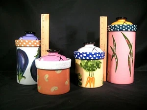 Droll Designs Vegetable Motif Canisters Set of 4 - Picture 1 of 12