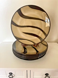 Lot of 6 Pier 1 Imports Zebra Hand-Painted Stoneware Dinner Plates discontinued - Picture 1 of 15