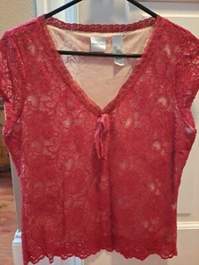 Emma James Womens Blouse Size L Wine Red Lace EUC - Picture 1 of 6