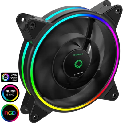 GameMax Razor 12cm Rainbow ARGB PC Fan 3-Pin M&F Aura Header 3-Pin / 4-Pin Power - Image 1 of 4
