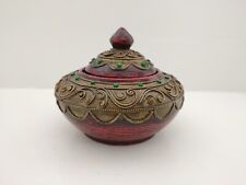 Red Wooden Trinket Box With Green Gems