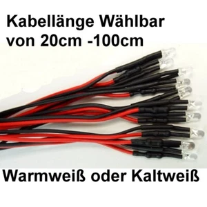 LED 5mm 3mm Warmweiß Kaltweiß Verkabelt 12V 24V länge 20cm 50cm 100cm wählbar - Bild 1 von 3