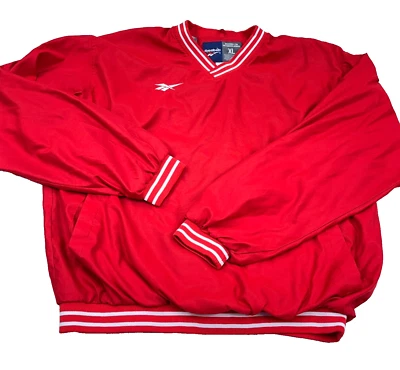 Vintage Reebok Jacket Men XL Red White Pullover Windbreaker Lined Warm Up Track - Image 1 of 4