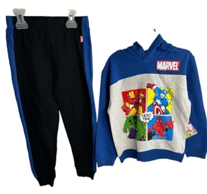 Marvel Avengers Boy's Hoodie Set Kids Black Jogger Blue sweatshirt Size 6 - Picture 1 of 12